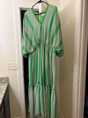 Taylor Green Striped V-Neck Maxi Dress